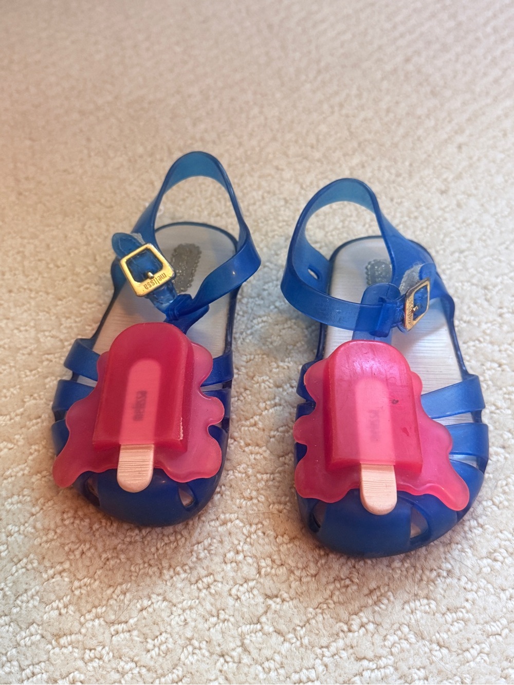 Mini Melissa Blue Jelly Sandals with Pink Popsicle Charms